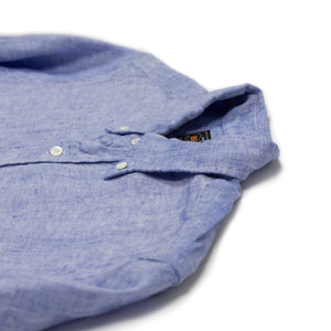 Long sleeve buttoned down shirt in blue linen twill