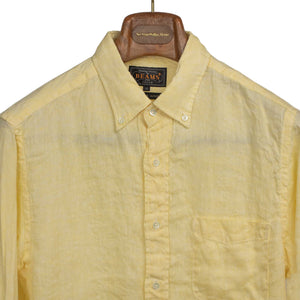 Long sleeve buttoned down shirt in yellow linen twill