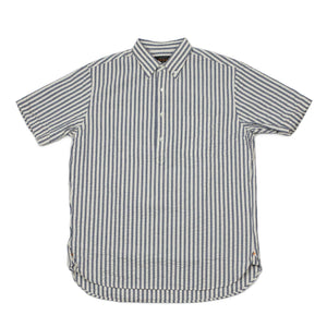 Short sleeve popover shirt in blue bengal stripe seersucker (restock)