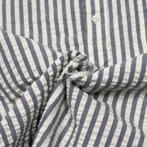 Short sleeve popover shirt in blue bengal stripe seersucker (restock)