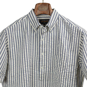 Short sleeve popover shirt in blue bengal stripe seersucker (restock)