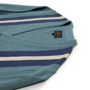 Cardigan in teal cotton with blue racing stripes