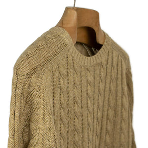 Crewneck cable knit sweater in khaki linen and cotton
