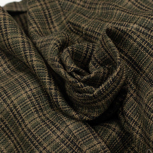 Double-breasted relaxed jacket in dark olive plaid open-weave linen