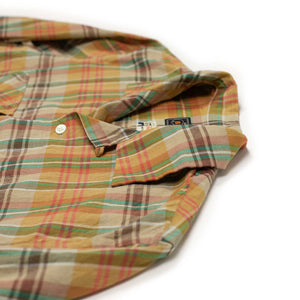 Open collar long sleeve Madras cotton shirt in mustard check