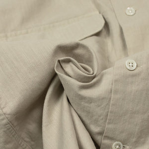 Open collar shirt in sand garment-dyed panama cotton flax