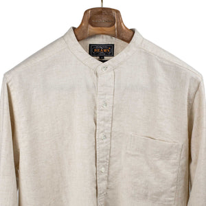 Beams Plus FW25 Band collar popover shirt in natural cotton linen