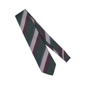 Multi-grenadine tie with maroon, green, silver and blue block stripes