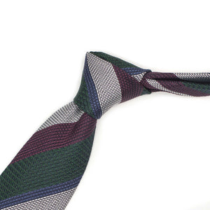 Multi-grenadine tie with maroon, green, silver and blue block stripes