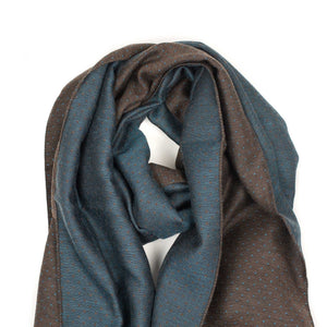 Wool & silk reversible stole, brown and blue with jacquard dots