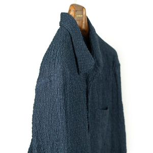 Long sleeve shirt in shirred indigo-dyed cupro