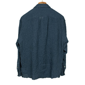 Long sleeve shirt in shirred indigo-dyed cupro