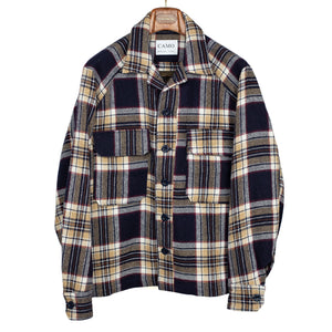 CAMO Balio shirt jacket in navy and cream wool plaid – No Man