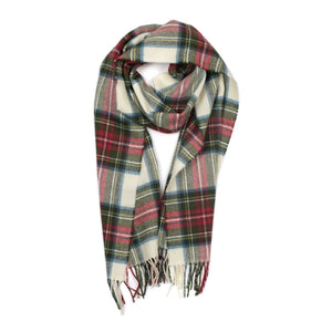 Scottish scarf in red, green and gold tartan plaid wool