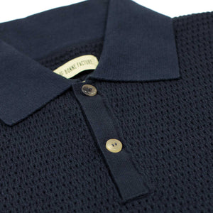 Honeycomb knit polo shirt in navy organic cotton (restock)