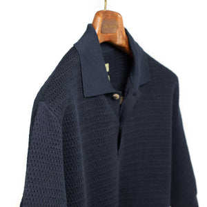 Honeycomb knit polo shirt in navy organic cotton (restock)