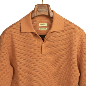 Honeycomb knit polo shirt in sienna organic cotton