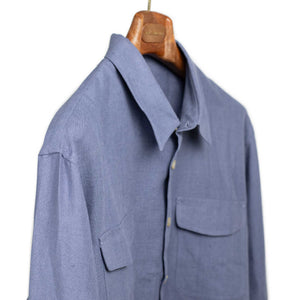 Two pocket overshirt in faded blue Belgian linen