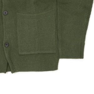 V-neck cardigan in green wool and cashmere