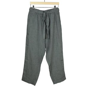 Belted trousers in lead grey Italian linen