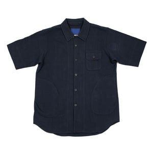 Short sleeve shirt jacket navy cotton pique