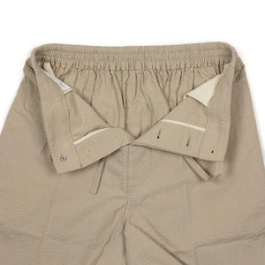 Easy drawstring pants in beige cotton seersucker