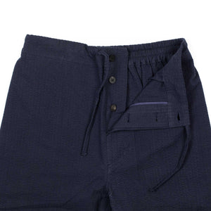 Easy drawstring pants in navy cotton seersucker