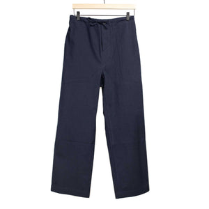 Easy drawstring pants in navy cotton seersucker