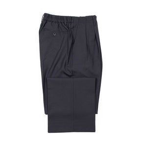 Pleated easy trousers in navy Japanese wool