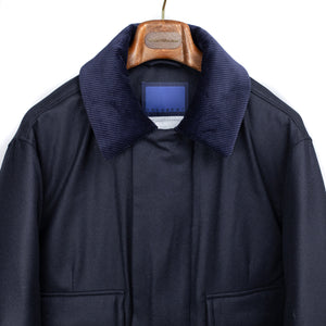 Document FW25 Down jacket in navy blue wool and cashmere