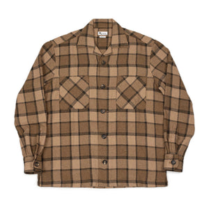 Aabba plaid overshirt in brown and tan twill cotton mix
