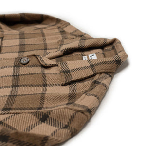 Aabba plaid overshirt in brown and tan twill cotton mix