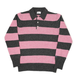 Aarsenal rugby polo sweater in grey and pink striped wool
