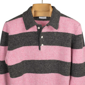 Aarsenal rugby polo sweater in grey and pink striped wool