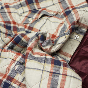Aariosto quilted western shirt jacket in blue red and cream cotton plaid