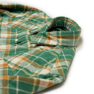 Aariosto quilted western shirt jacket in green and gold cotton plaid