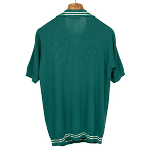 AAgar short sleeve knitted shirt in green cotton with white collar stripes