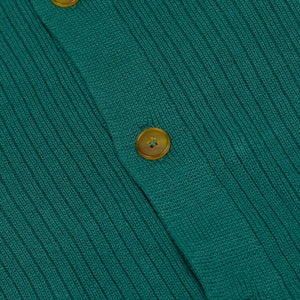 AAgar short sleeve knitted shirt in green cotton with white collar stripes