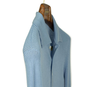 Doppiaa AAlgua long sleeve knitted polo shirt in sky blue ribbed 