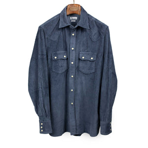 Doppiaa FW24 Aariosto pearlsnap western shirt in steel blue cotton corduroy No Man Walks Alone Doppiaa FW24 Aariosto pearlsnap western shirt in steel blue cotton corduroy No Man Walks Alone