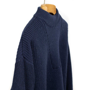 Thunderbolt ribbed crewneck sweater in navy blue wool, cashmere and silk