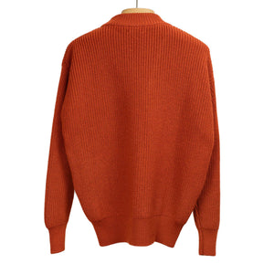 Thunderbolt ribbed crewneck sweater in Maple burnt orange wool, cashmere and silk