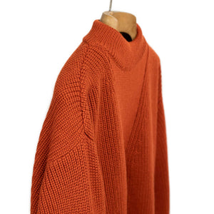 Thunderbolt ribbed crewneck sweater in Maple burnt orange wool, cashmere and silk