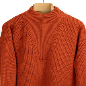 Thunderbolt ribbed crewneck sweater in Maple burnt orange wool, cashmere and silk