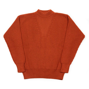 Thunderbolt ribbed crewneck sweater in Maple burnt orange wool, cashmere and silk