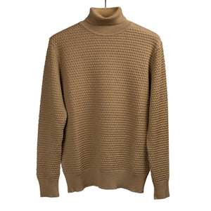 Bubble stitch rollneck in camel merino wool