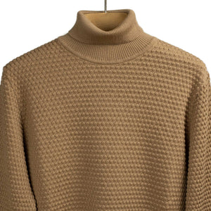 Bubble stitch rollneck in camel merino wool