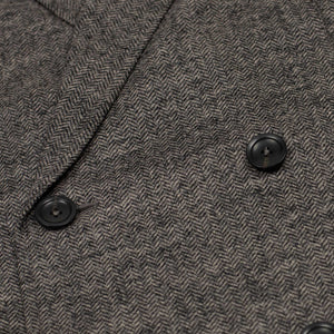 Unstructured double-breasted jacket in dark brown and taupe wool herringbone