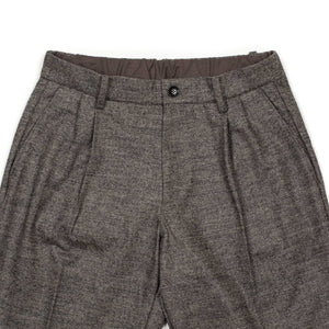 Wide easy pants in dark brown and taupe wool herringbone