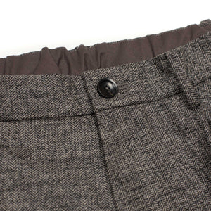 Wide easy pants in dark brown and taupe wool herringbone